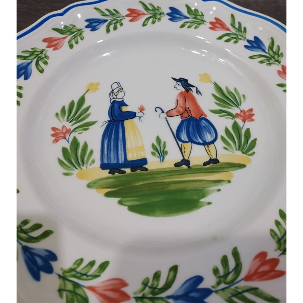 Plate France 10" Quimper Decorative Scallop Edge Hand Painted French Country - Picture 3 of 8
